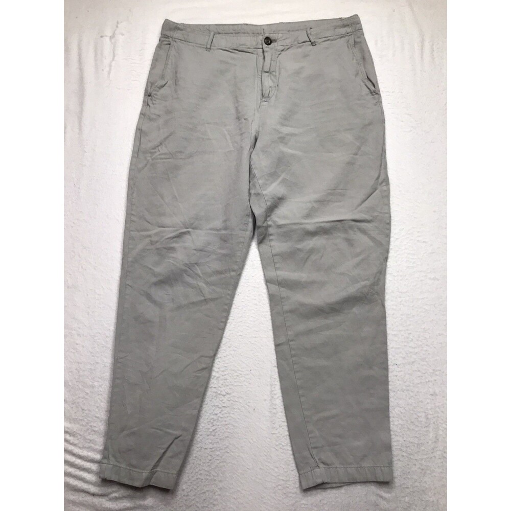 REISS Truce Trouser Men 34Reg (34x28) Gray Linen Cotton Blend Tapered Relaxed
